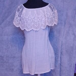 White Fitted Ruffled Bib Collar Blouse